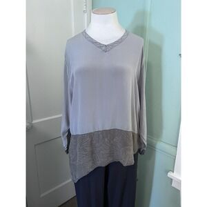 Exotic 100% Silk Gray Art to Wear Asymmetrical Gray Long Sleeve Tunic OSFA